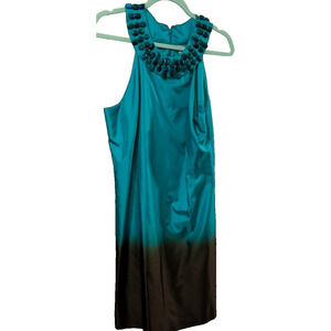 Badgley Mischka Ombre Sleeveless Dress Turquoise & Brown Size 14 NEW NWT